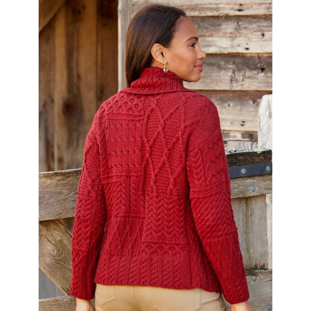 Aran Carraig Donn Irish Cranberry Red 100% Merino Wool Button Knit Sweater - Picture 6 of 11